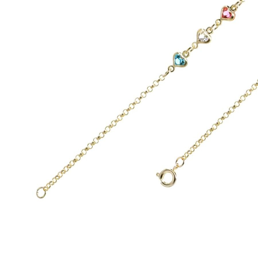 Joyas Enchapadas Joyas Infantiles | Pulsera Enchapada En Oro Rosado Triple Corazon De Colores