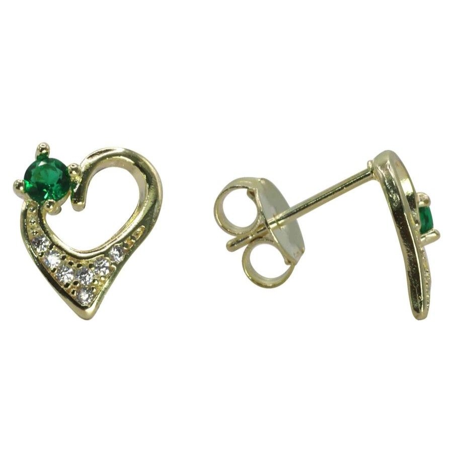 Joyas Enchapadas BLACK Enchapado En Oro | Aros Enchapados En Oro Corazones Circon Verde