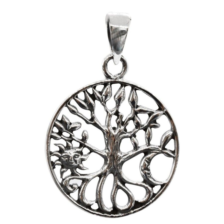 Joyas De Plata BLACK Colgante Plata Lisa | Colgante De Plata 925 Arbol Mandala