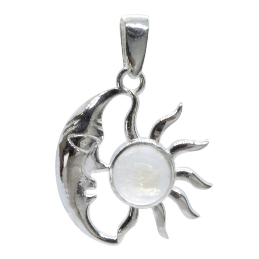 Joyas De Plata DistribuidoraDeJoyas.cl Colgante Piedra Natural | Colgante Luna Con Sol Y Piedra Luna