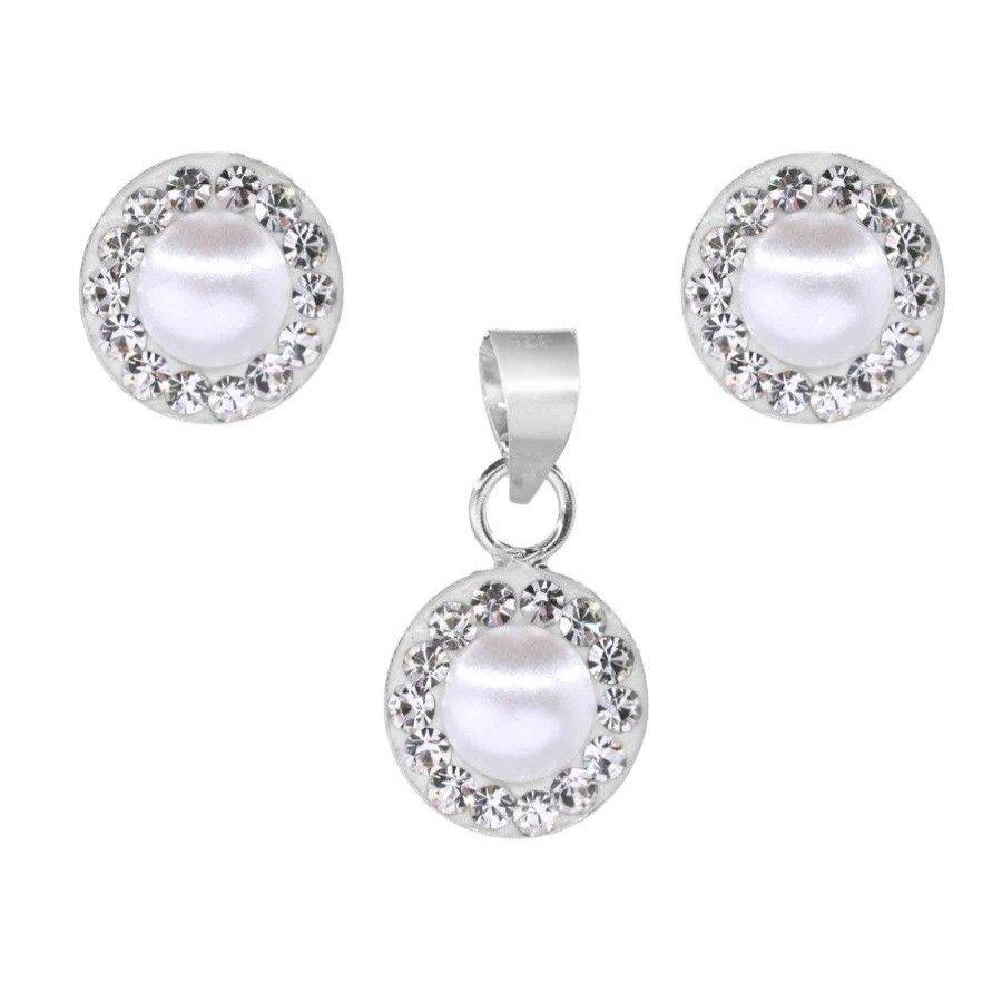 Joyas De Plata Navidad | Conjunto De Plata 925 Strass Con Perla Imitacion