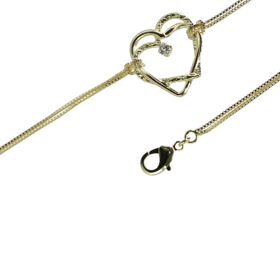 Joyas Enchapadas Marca DJOYAS | Pulsera Enchapada En Oro Doble Corazon Con Circon