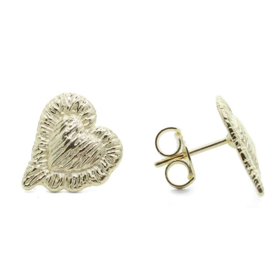 Joyas Enchapadas Marca DJOYAS Enchapado En Oro | Aros Enchapados En Oro Corazon Con Relieve Satinado