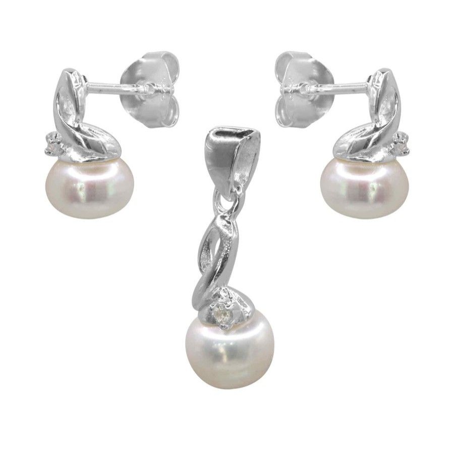 Joyas De Plata Marca DJOYAS | Conjunto De Plata 925 Nudo Simple Con Perla De Rio