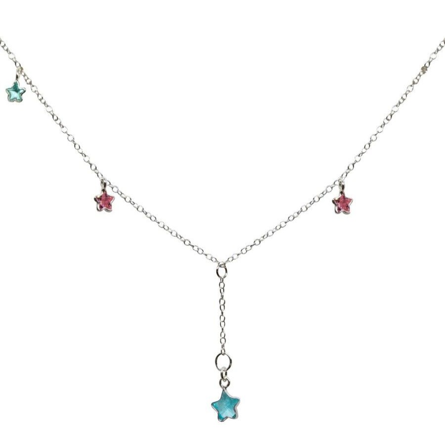 Joyas De Plata BLACK Collares Con Circon | Collar Estrellas Agua Marina Con Circon Colores