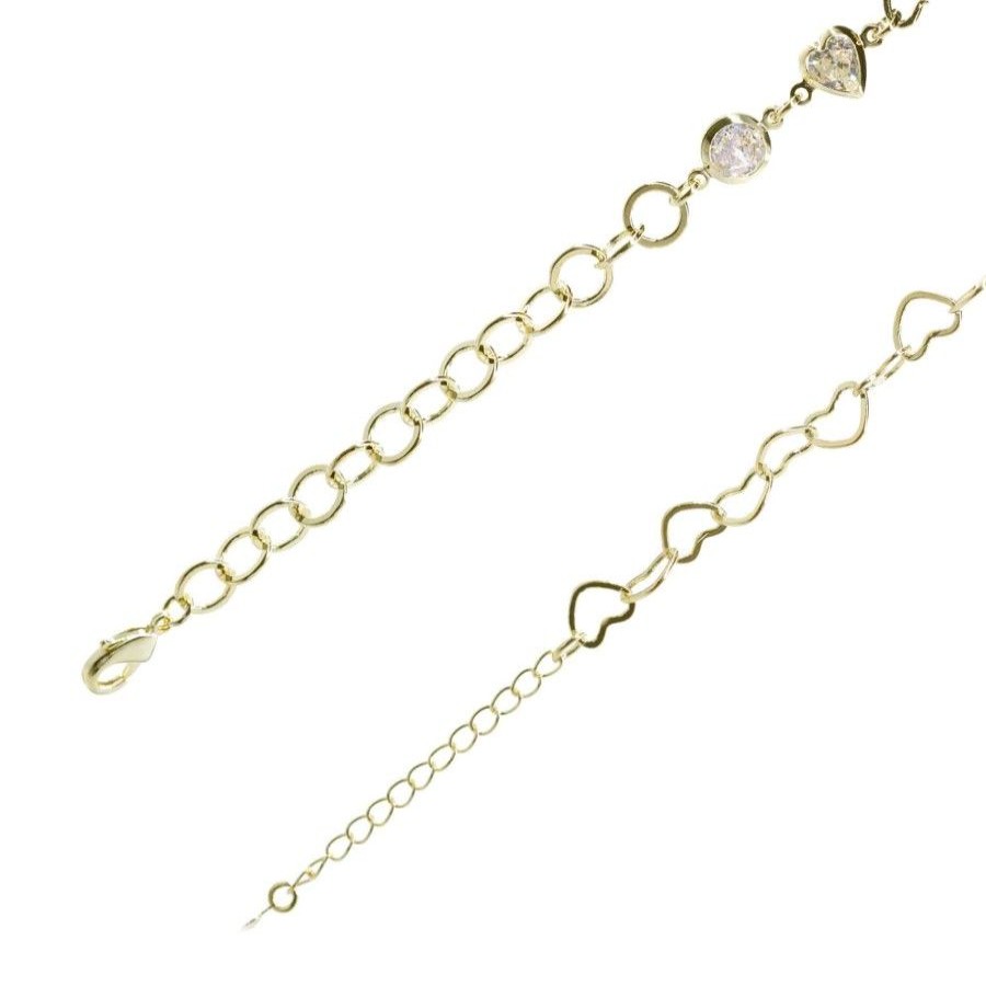 Joyas Enchapadas Marca DJOYAS | Pulsera Enchapada En Oro Eslabones De Corazon Con Circones