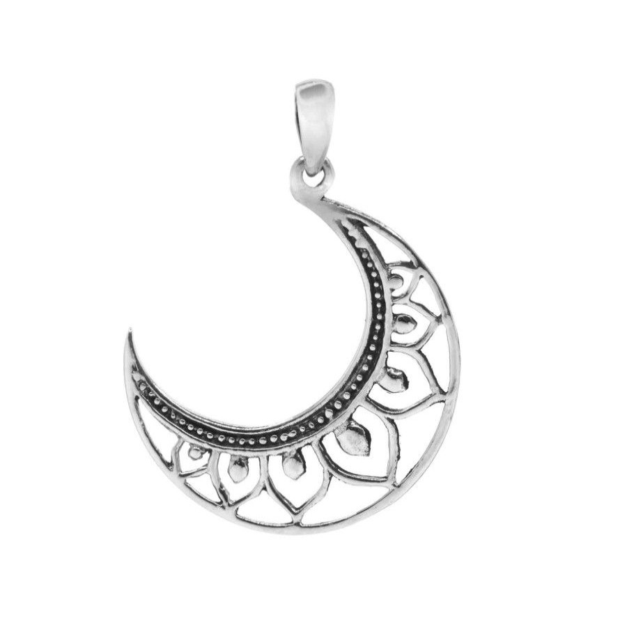 Joyas De Plata Marca DJOYAS Colgante Plata Lisa | Colgante De Plata 925 Figura Luna Tribal