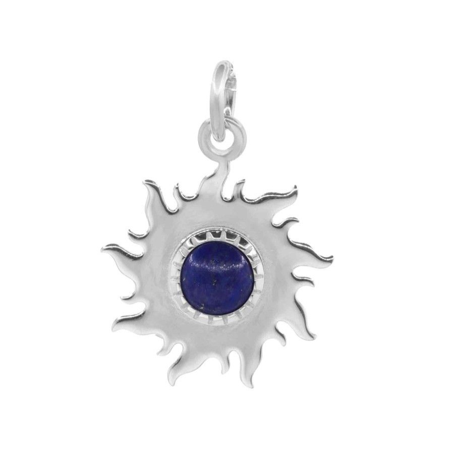 Joyas De Plata Marca DJOYAS Colgantes Lapidado | Colgante De Plata 925 Sol Con Piedra Lapislazuli