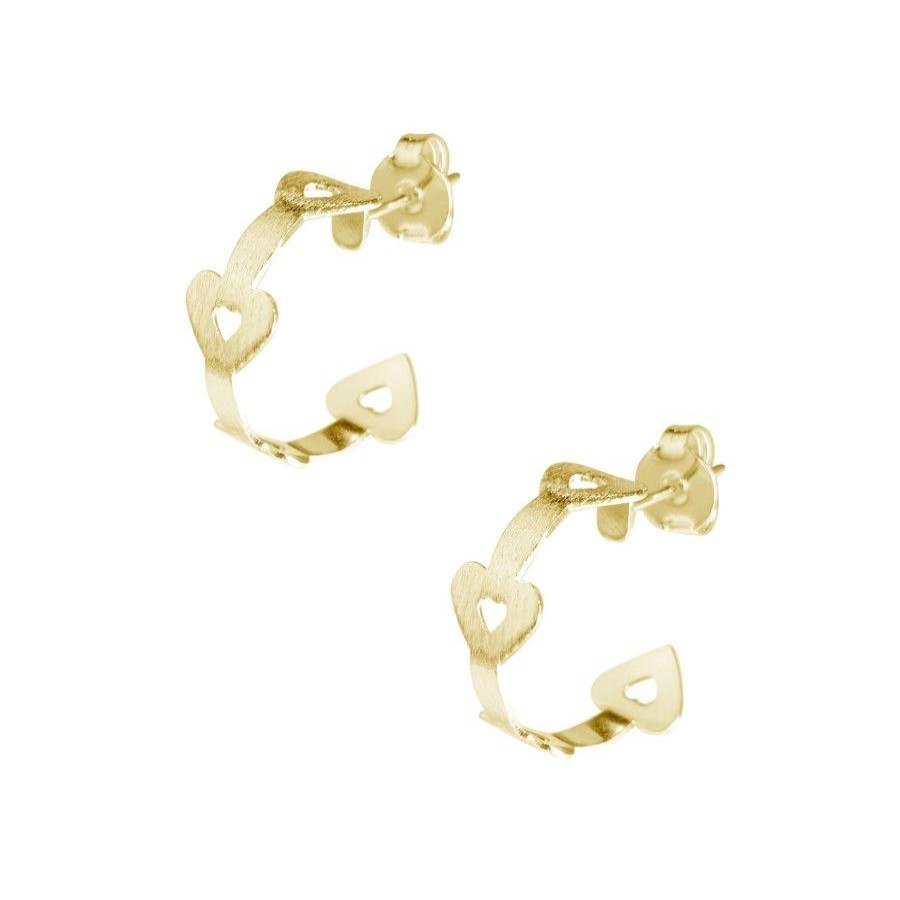 Joyas Enchapadas BLACK Enchapado En Oro | Aros Enchapados En Oro Argollas Corazones Satinados 17Mm