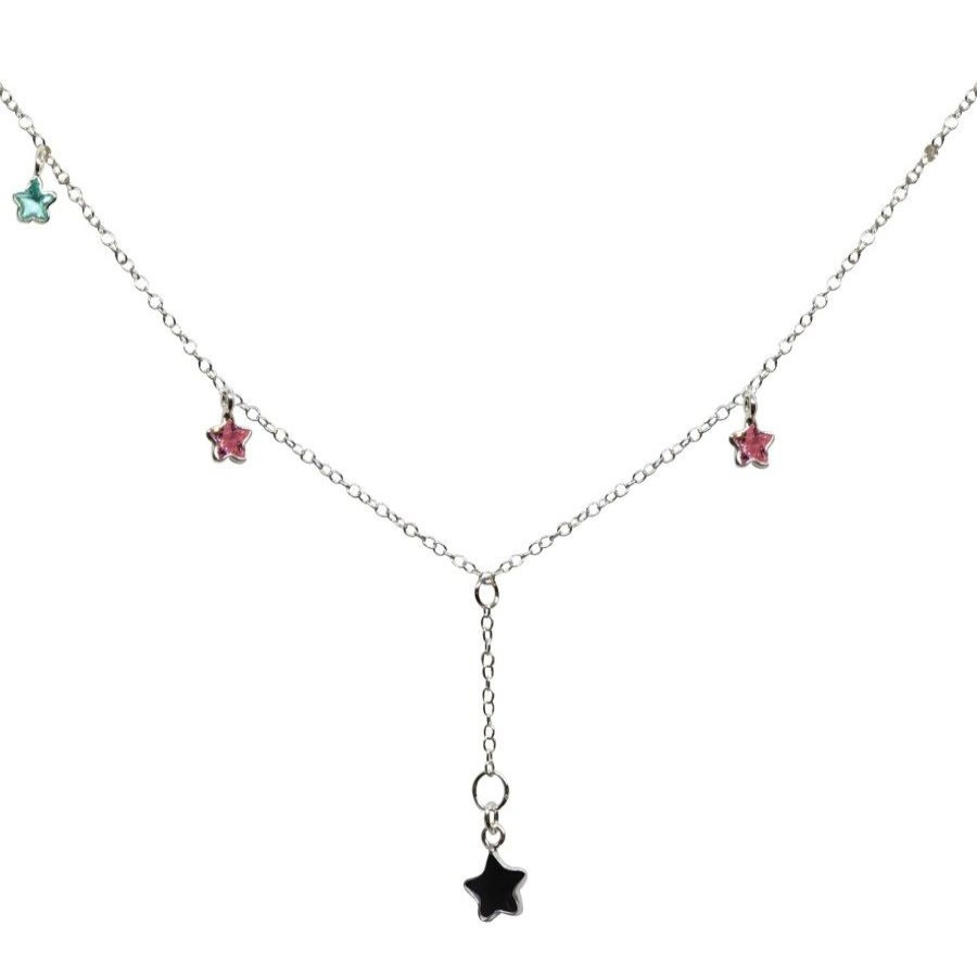 Joyas De Plata BLACK Collares Con Circon | Collar Estrellas Negra Con Circon Colores