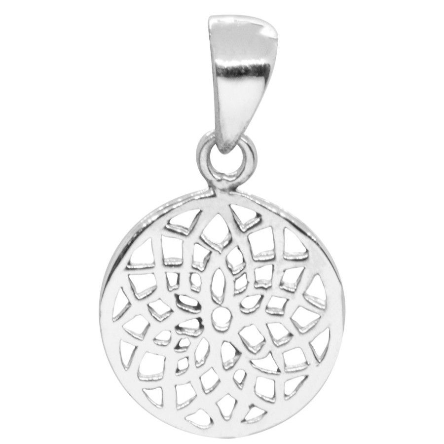 Joyas De Plata Marca DJOYAS Colgante Plata Lisa | Colgante De Flor De Loto Circular Plata 925