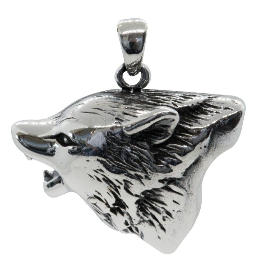 Joyas De Plata BLACK Colgante Plata Lisa | Colgante Plata 925 Cabeza De Lobo