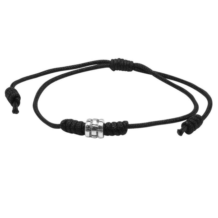 Joyas De Plata Marca DJOYAS Pulsera Macrame Hilo | Pulsera De Plata 925 Hilo Negro Mostacilla De Plata