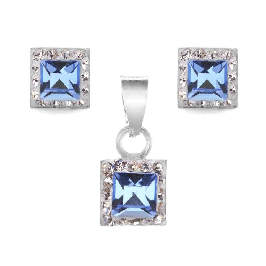 Joyas De Plata Marca DJOYAS | Conjunto De Plata 925 Strass Circon Azul Cielo