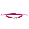 Joyas De Plata Marca DJOYAS Pulsera Macrame Hilo | Pulsera De Plata 925 Macrame Fucsia Corazones