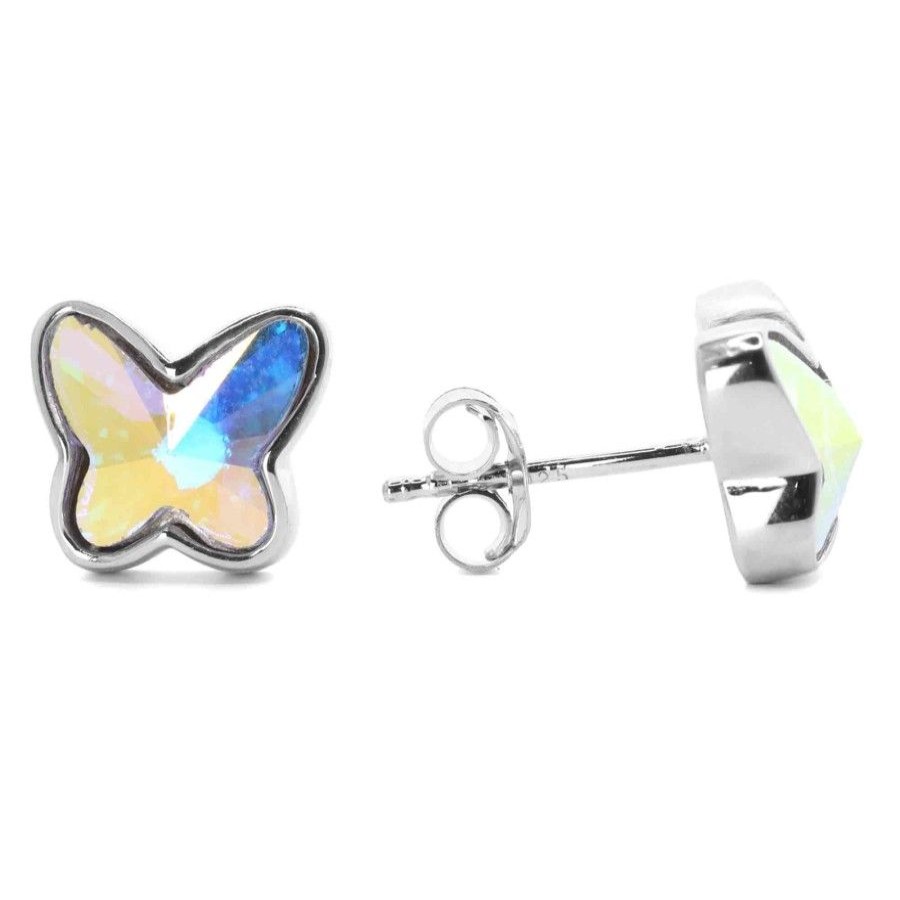 Joyas De Plata Marca DJOYAS | Aros De Plata 925 Mariposas Tornasol Swarovski Elements