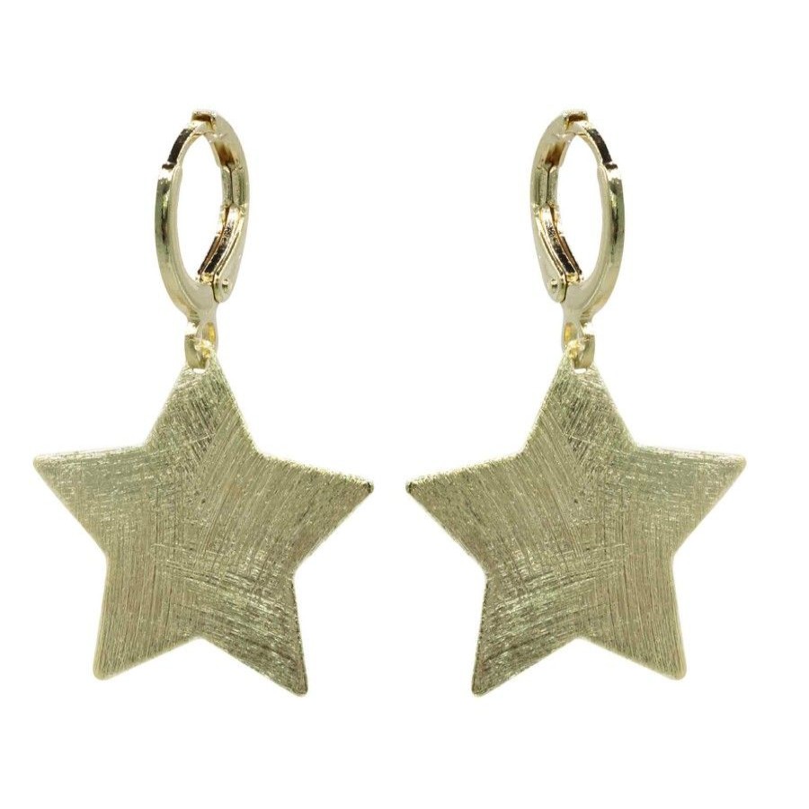 Joyas Enchapadas Marca DJOYAS Enchapado En Oro | Aros Enchapados En Oro Argollas Con Estrellas Satinadas