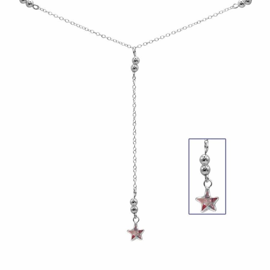 Joyas De Plata BLACK Collares Con Circon | Collar Esferas Con Circon Estrella Tornasol Claro