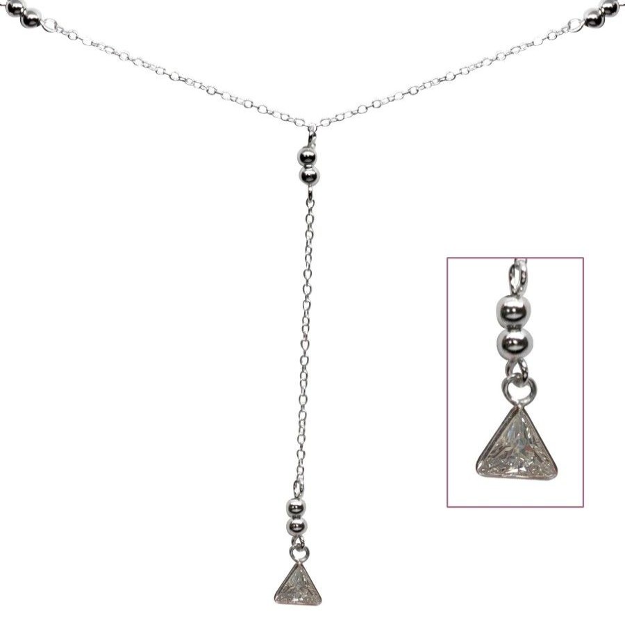 Joyas De Plata BLACK Collares Con Circon | Collar Esferas Y Triangulo Circon