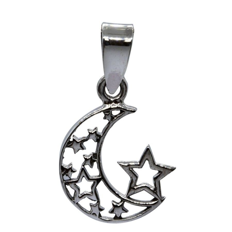 Joyas De Plata Marca DJOYAS Colgante Plata Lisa | Colgante Luna Y Estrellas