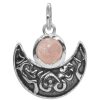 Joyas De Plata BLACK Colgante Piedra Natural | Colgante Luna Con Piedra De Cuarzo Rosa