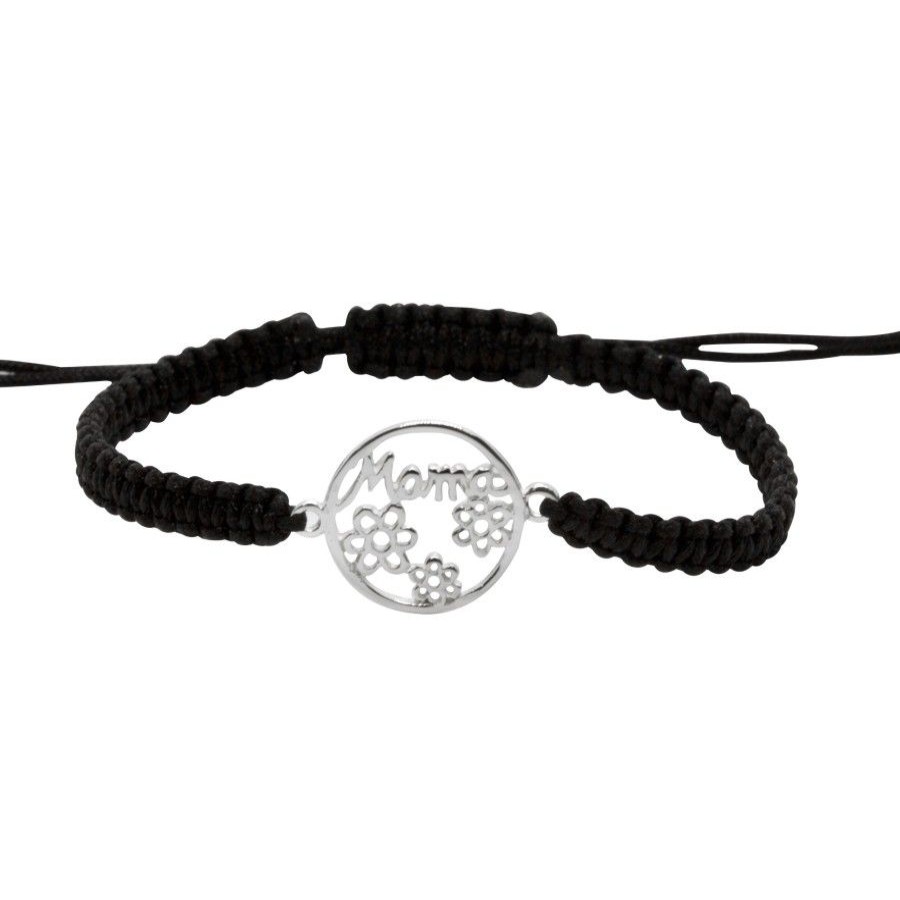 Joyas De Plata BLACK Pulsera Macrame Hilo | Pulsera De Plata 925 Macrame Negro Mama