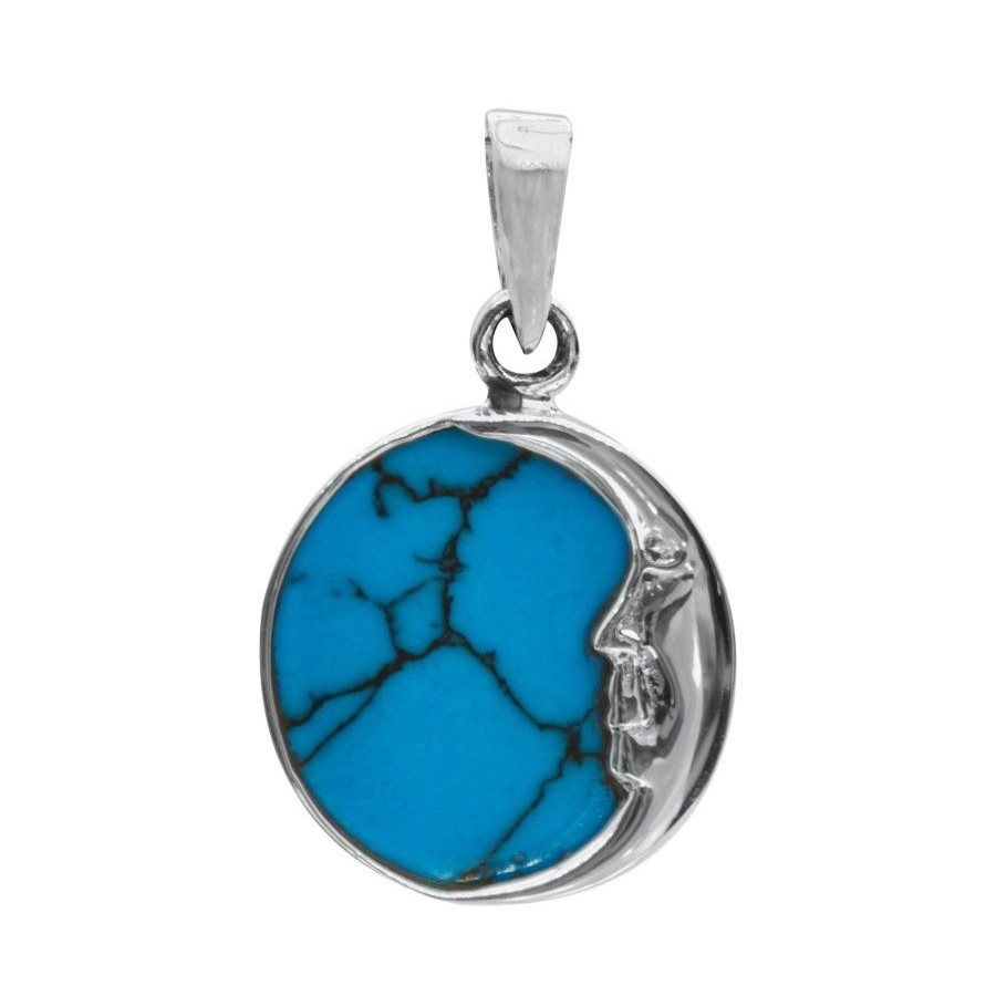 Joyas De Plata BLACK Colgantes Lapidado | Colgante De Plata 925 Luna Con Piedra Turquesa Azul