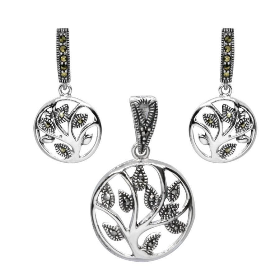 Joyas De Plata BLACK | Conjunto De Plata 925 Plantas Con Marquesita