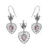 Joyas De Plata BLACK | Conjunto De Plata 925 Corazones Con Piedra Cuarzo Rosa