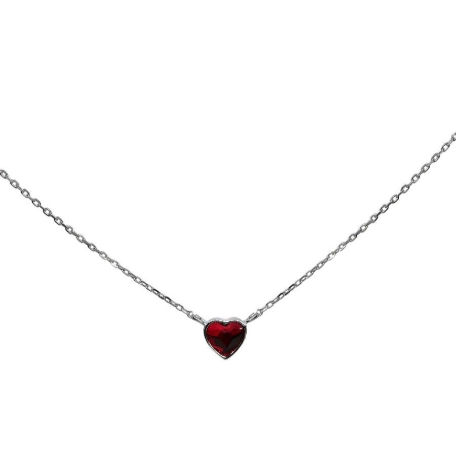 Joyas De Plata BLACK | Collar De Plata 925 Corazon Cristal Swarovski Elements Rojo