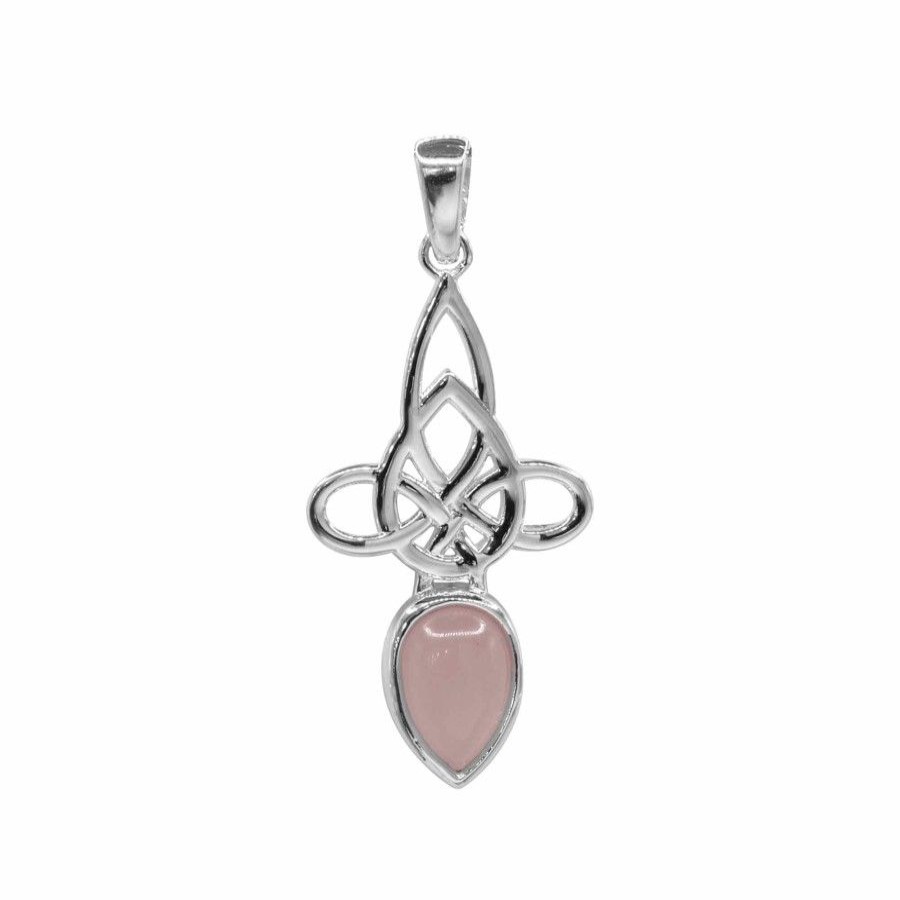 Joyas De Plata Marca DJOYAS Colgante Piedra Natural | Colgante De Plata 925 Nudo Celta Con Piedra Cuarzo Rosa