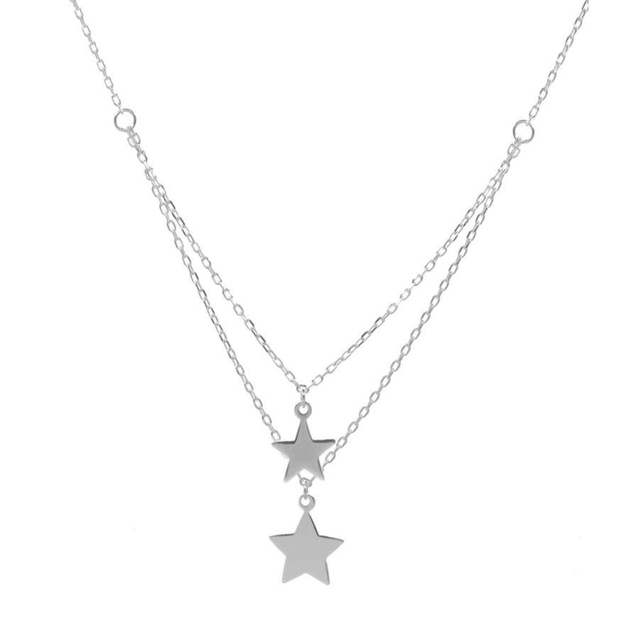 Joyas De Plata Marca DJOYAS Collares De Plata | Collar De Plata 925 Estilo En V Con Doble Estrella