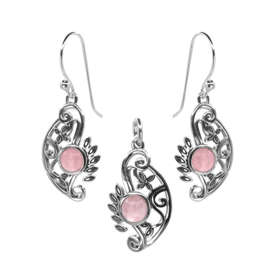 Joyas De Plata BLACK | Conjunto De Plata 925 Placa Con Piedra Cuarzo Rosa