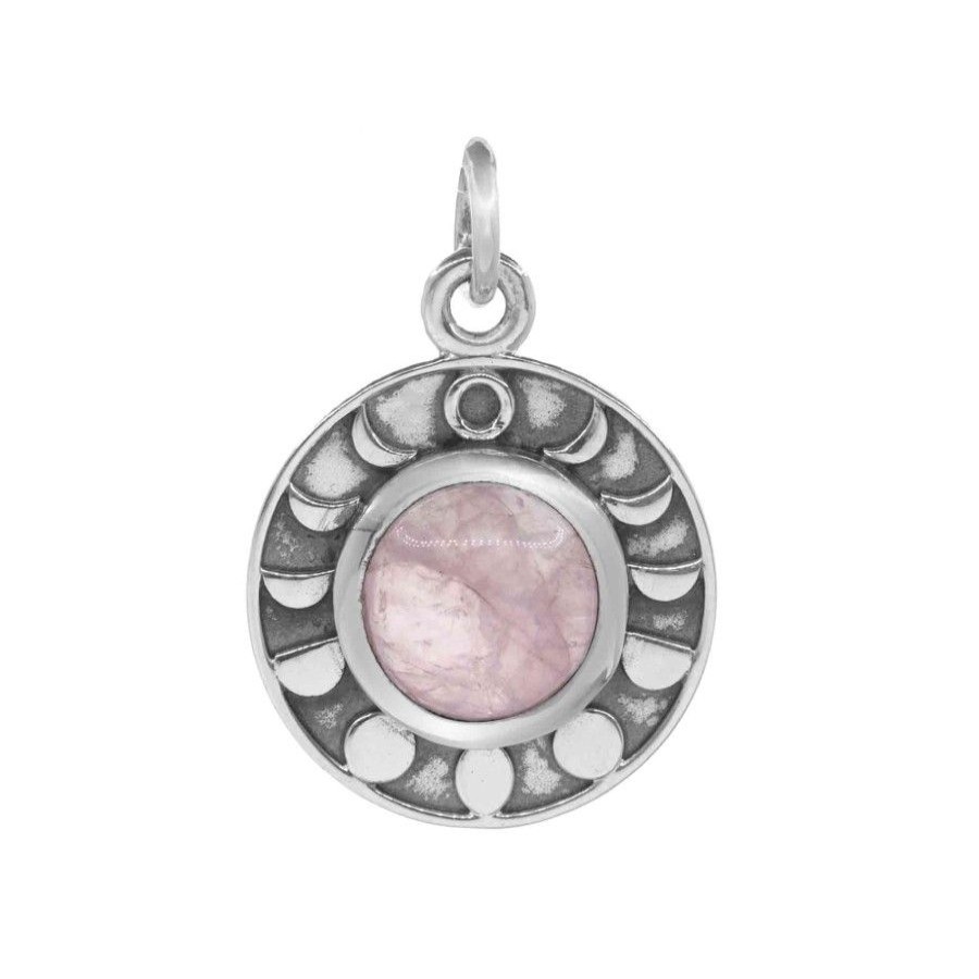 Joyas De Plata Piedras Naturales Colgante Piedra Natural | Colgante De Plata 925 Medalla Ciclo Lunar Con Cuarzo Rosa