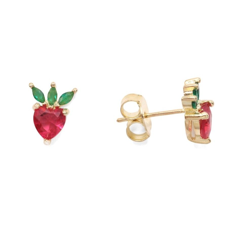 Joyas Enchapadas Marca DJOYAS Enchapado En Oro | Aros Enchapados En Oro Rosado Fresas De Circones