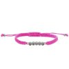 Joyas De Plata BLACK Pulsera Macrame Hilo | Pulsera Macrame Rosa Con Circones