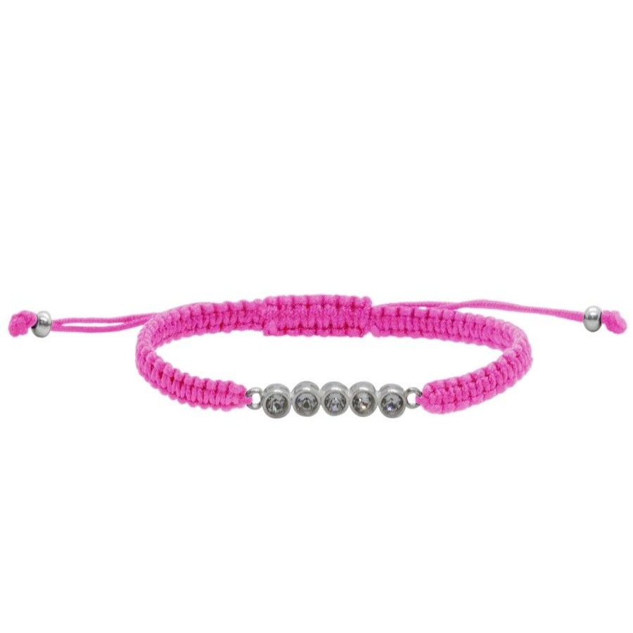 Joyas De Plata BLACK Pulsera Macrame Hilo | Pulsera Macrame Rosa Con Circones