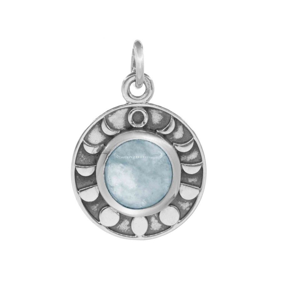 Joyas De Plata Piedras Naturales Colgante Piedra Natural | Colgante De Plata 925 Medalla Ciclo Lunar Con Calcedonia