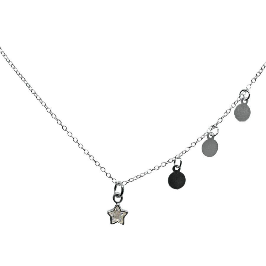 Joyas De Plata BLACK Collares Con Circon | Collar De Plata 925 Con Circulos Y Estrella Con Circon