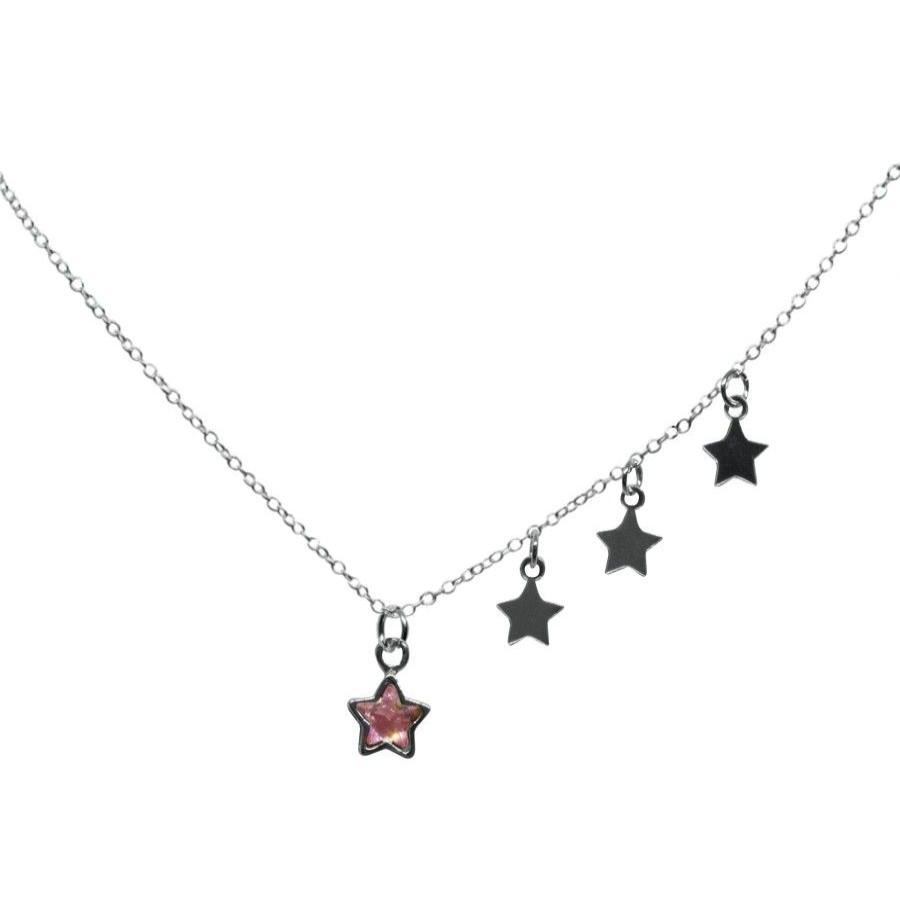 Joyas De Plata Marca DJOYAS Collares Con Circon | Collar Con Estrellas Y Estrella De Circon Rosa