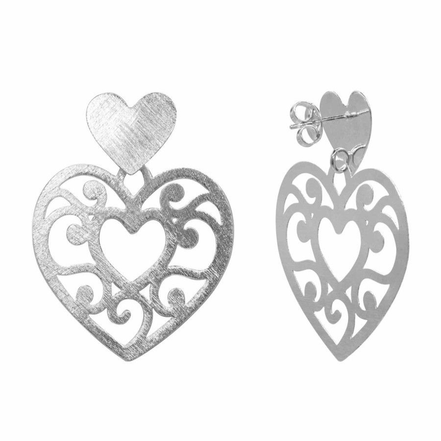 Joyas Enchapadas Marca DJOYAS Enchapado En Plata | Aros Enchapados En Plata Placas Corazon Con Figuras Satinadas